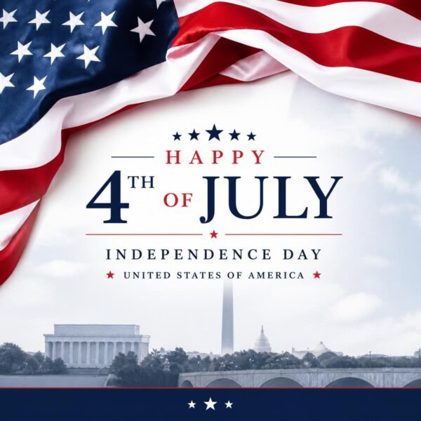 4th of july patriotic image suitable for government website, american flag, red white and blue colors, professional and dignified style, stars and stripes, independence day theme